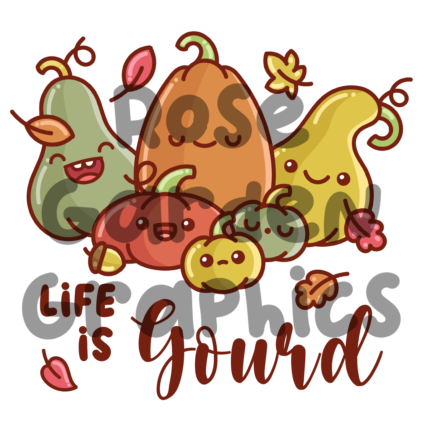 Kawaii Pumpkins Muted "Life is Gourd" PNG