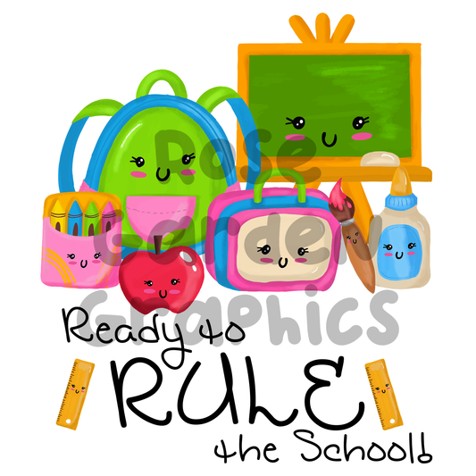 Kawaii School Supplies "Ready to RULE the School" PNG