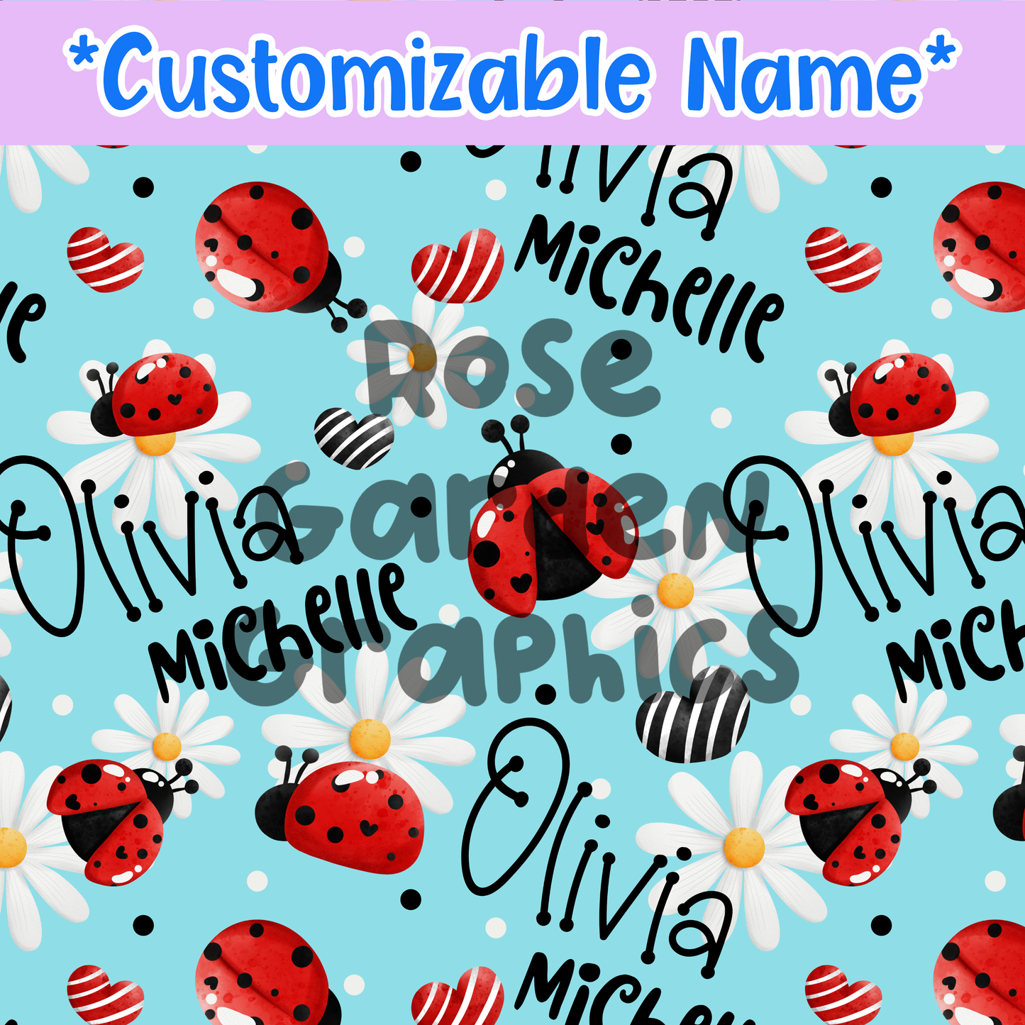 Ladybug Floral Custom Name Seamless File ($5 per name file)