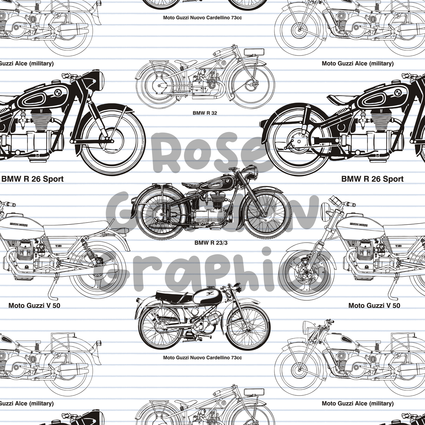 Motorcycles Sketch Paper Seamless Image