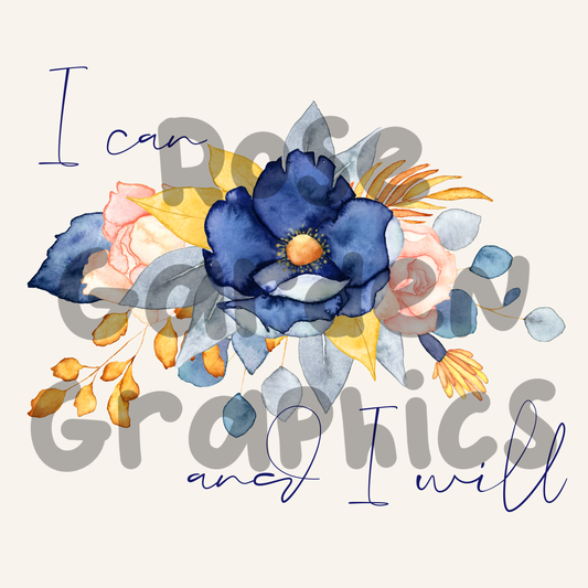 Navy Blush Floral "I Can and I Will" PNG