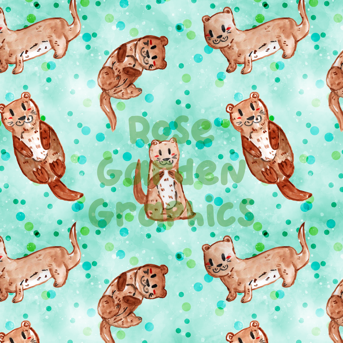 Otters Watercolor 2 Seamless Images Bundle