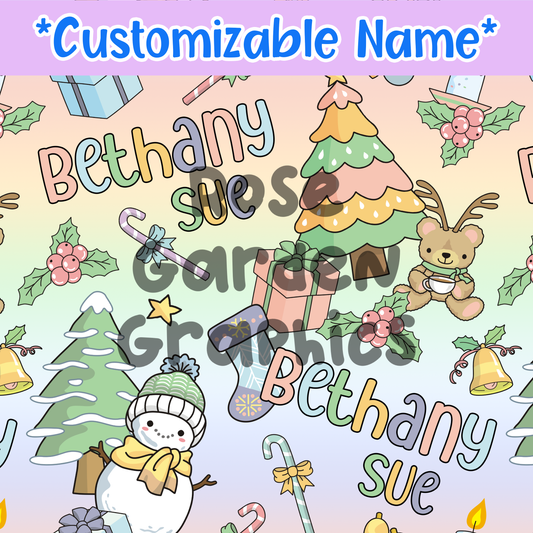 Pastel Doodle Christmas Custom Name Seamless File ($5 per name file)