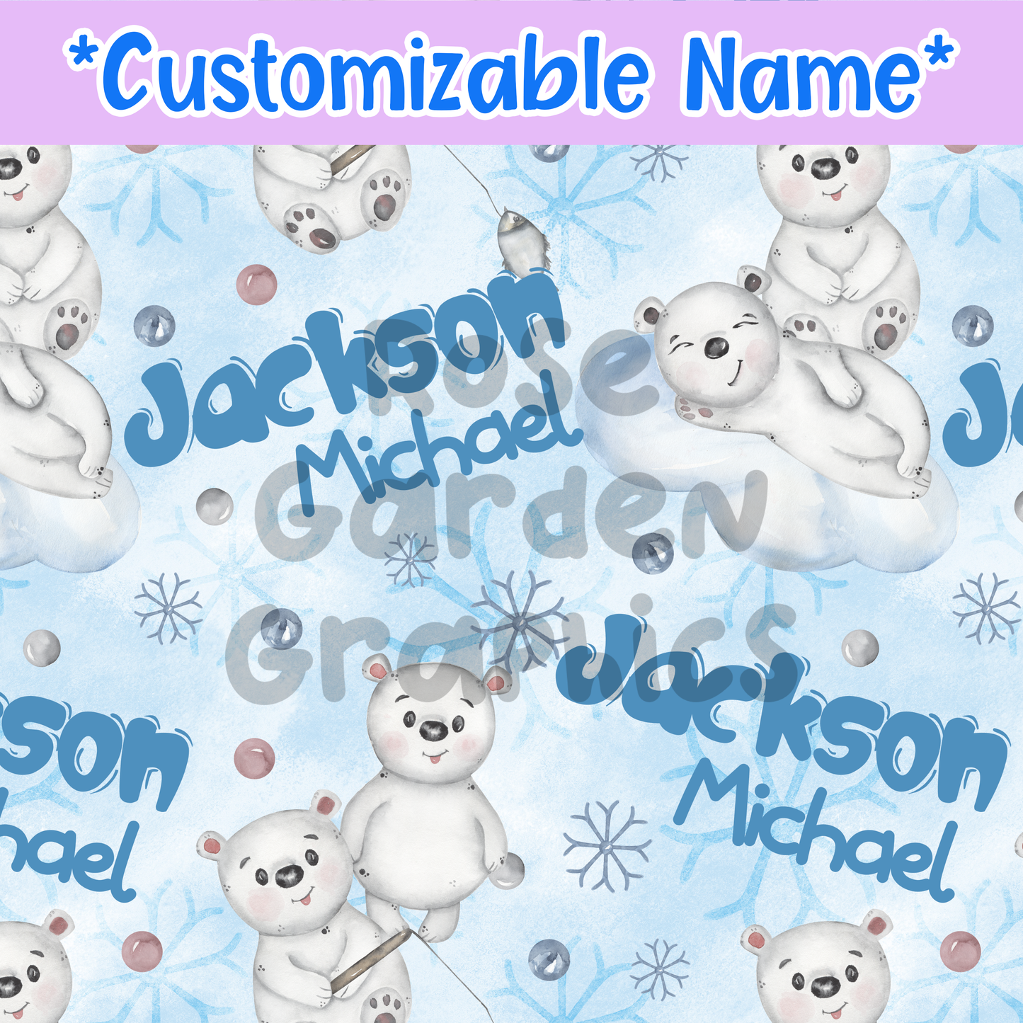 Polar Bear Fun Custom Name Seamless File ($5 per name file)