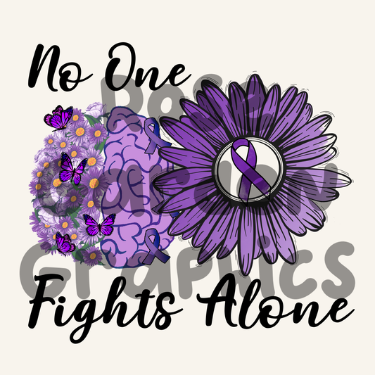 Purple Awareness Floral "No One Fights Alone" PNG