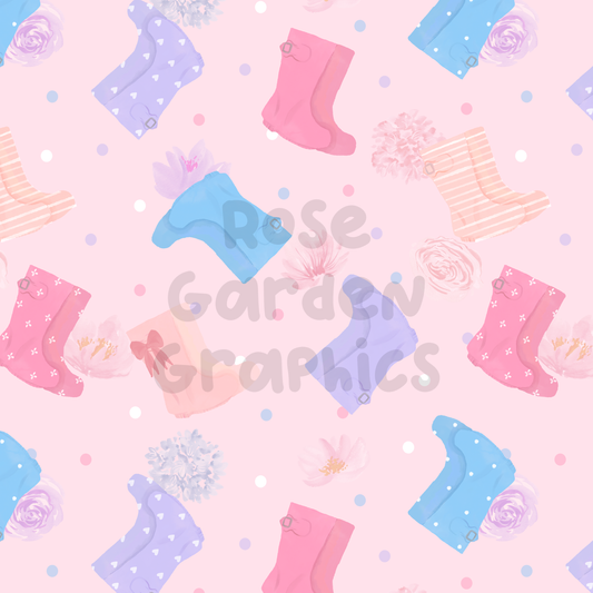 Rain Boots Floral Seamless Image