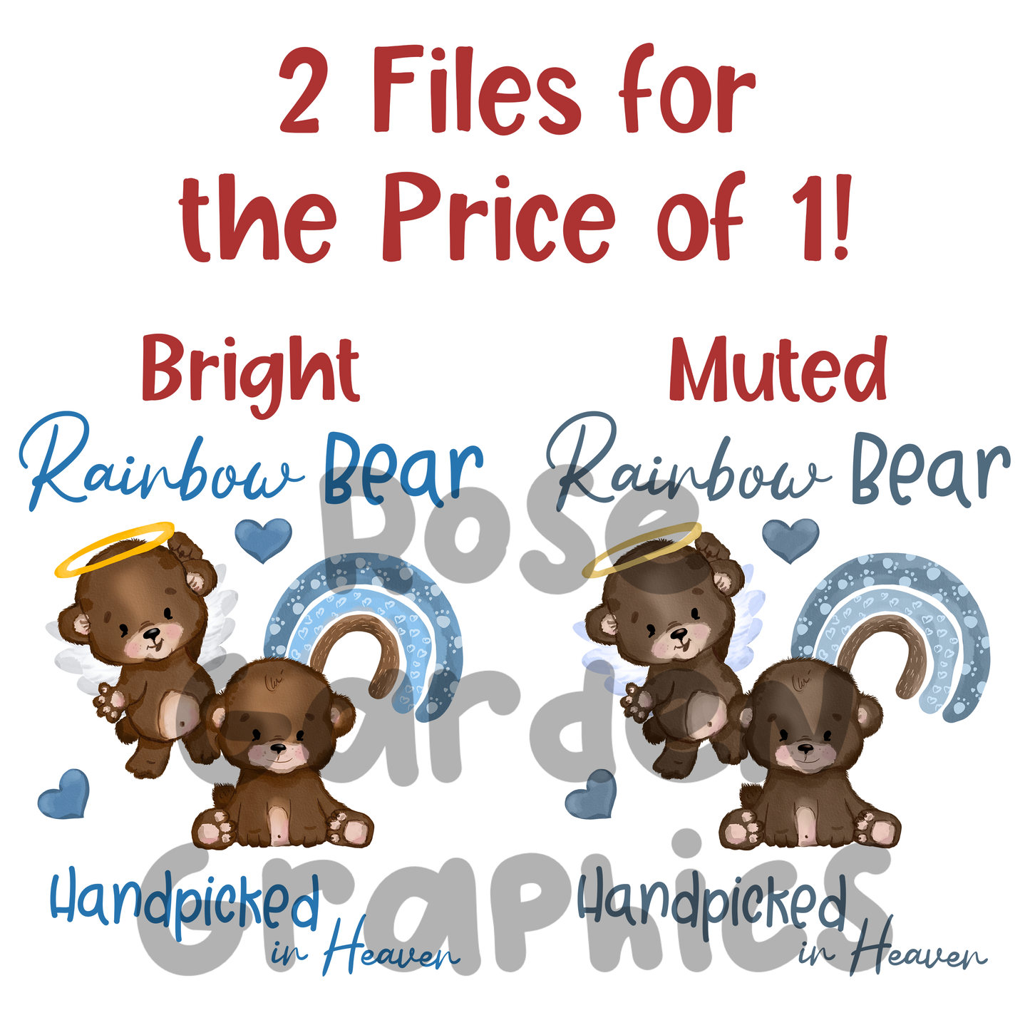 Rainbow Bear Blue 2 PNGs Bundle