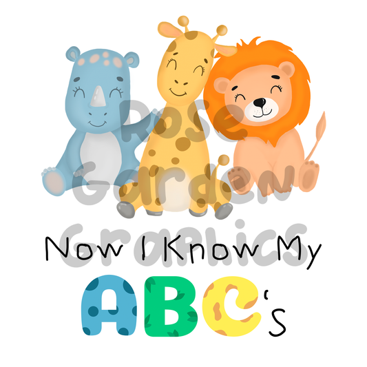 Letras de animales de safari "Ahora sé mi ABC" PNG