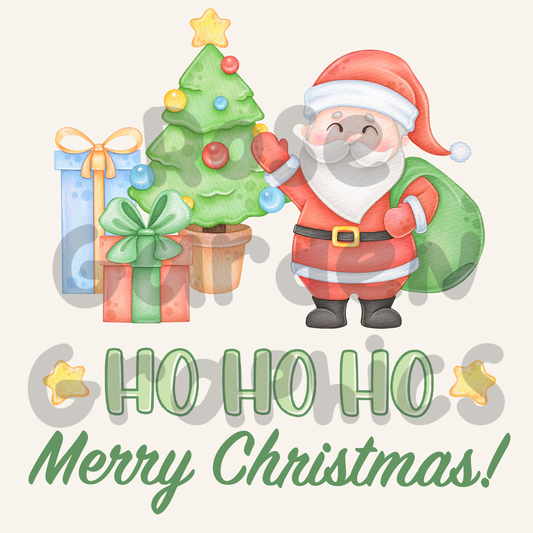 Santa Watercolor "HO HO HO Merry Christmas!" PNG