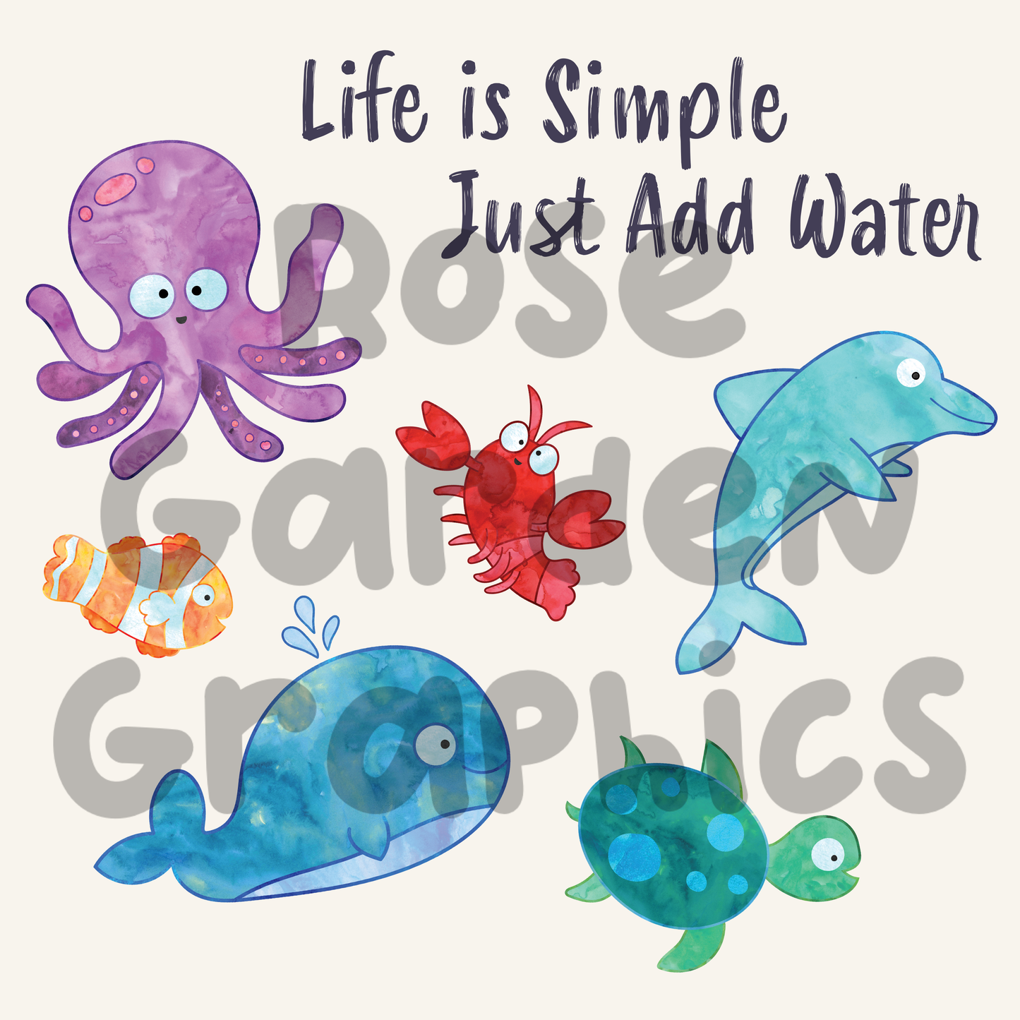 Sea Life Sketches "Life is Simple, Just Add Water" PNG