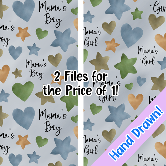 Sea Stars and Hearts "Mama's Boy" & "Mama's Girl" 2 Seamless Images