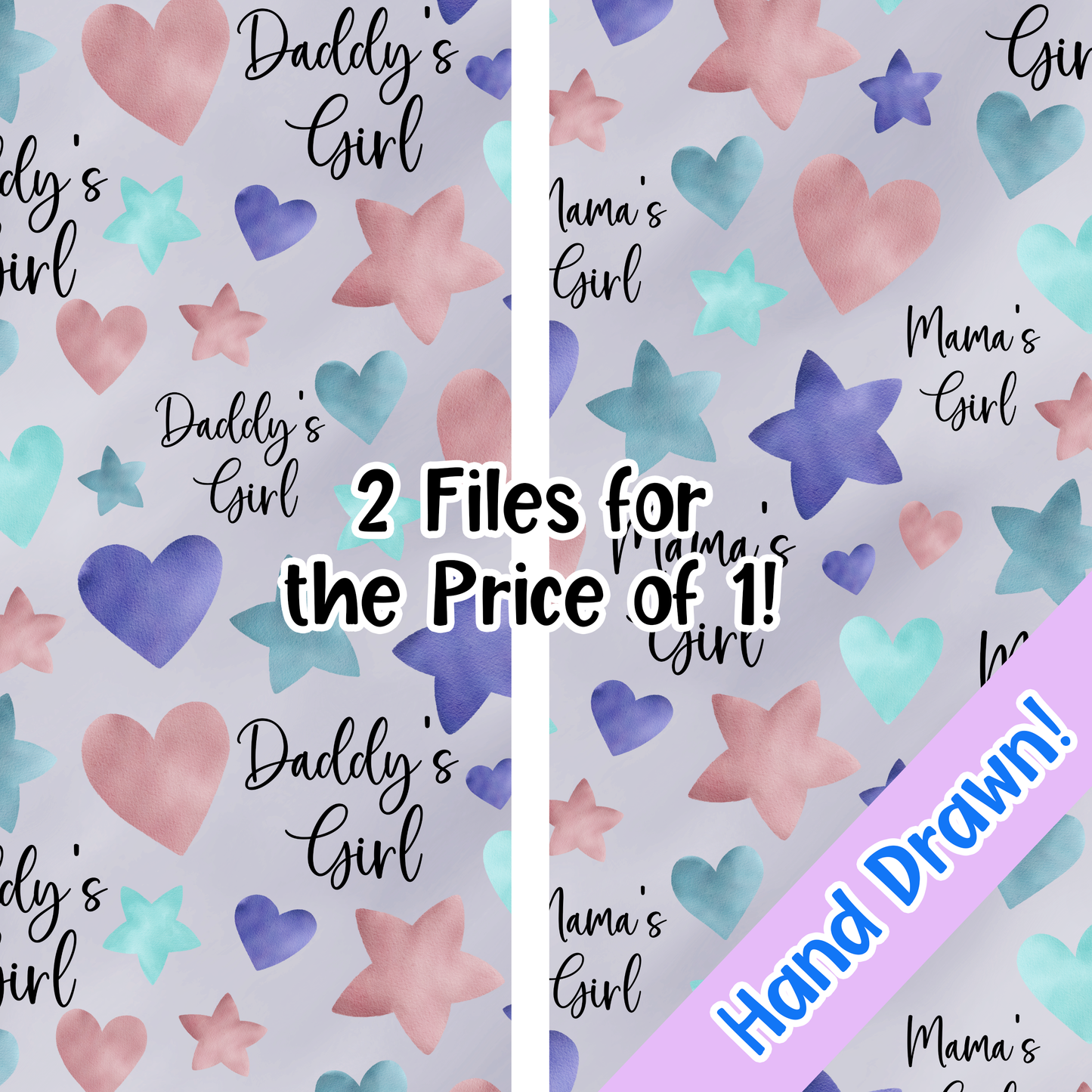 Sea Stars and Hearts (Pink) "Daddy's Girl" & "Mama's Girl" 2 Seamless Images