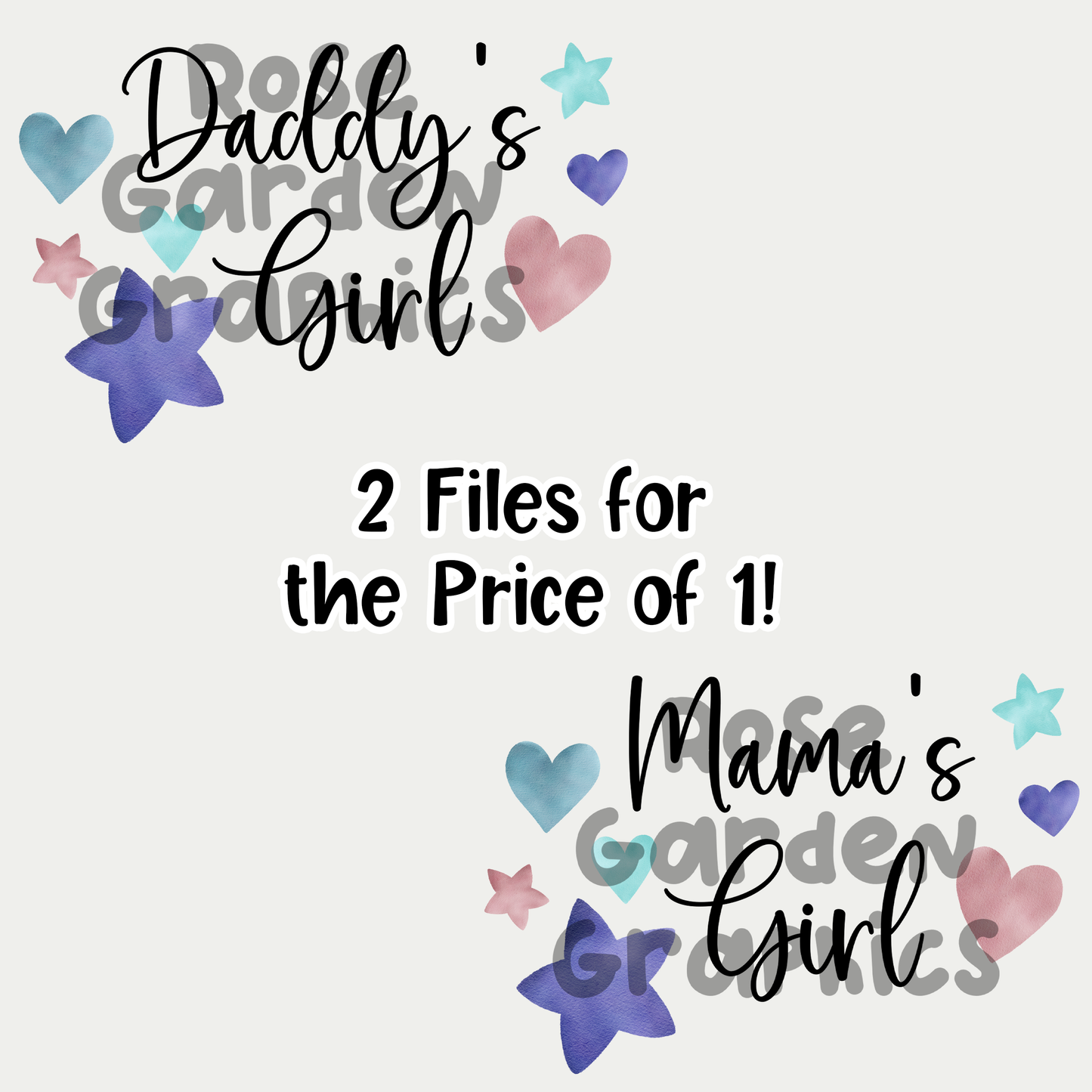 Estrellas de mar y corazones (rosa) "Daddy's Girl" y "Mama's Girl" 2 PNG