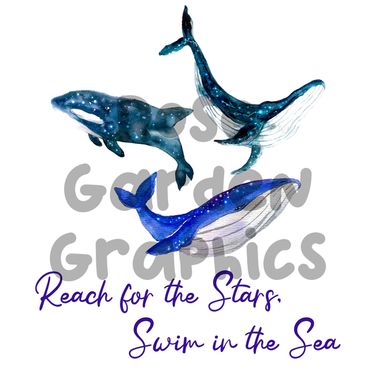 Space Whales "Reach for the Stars, Swim in the Sea" PNG