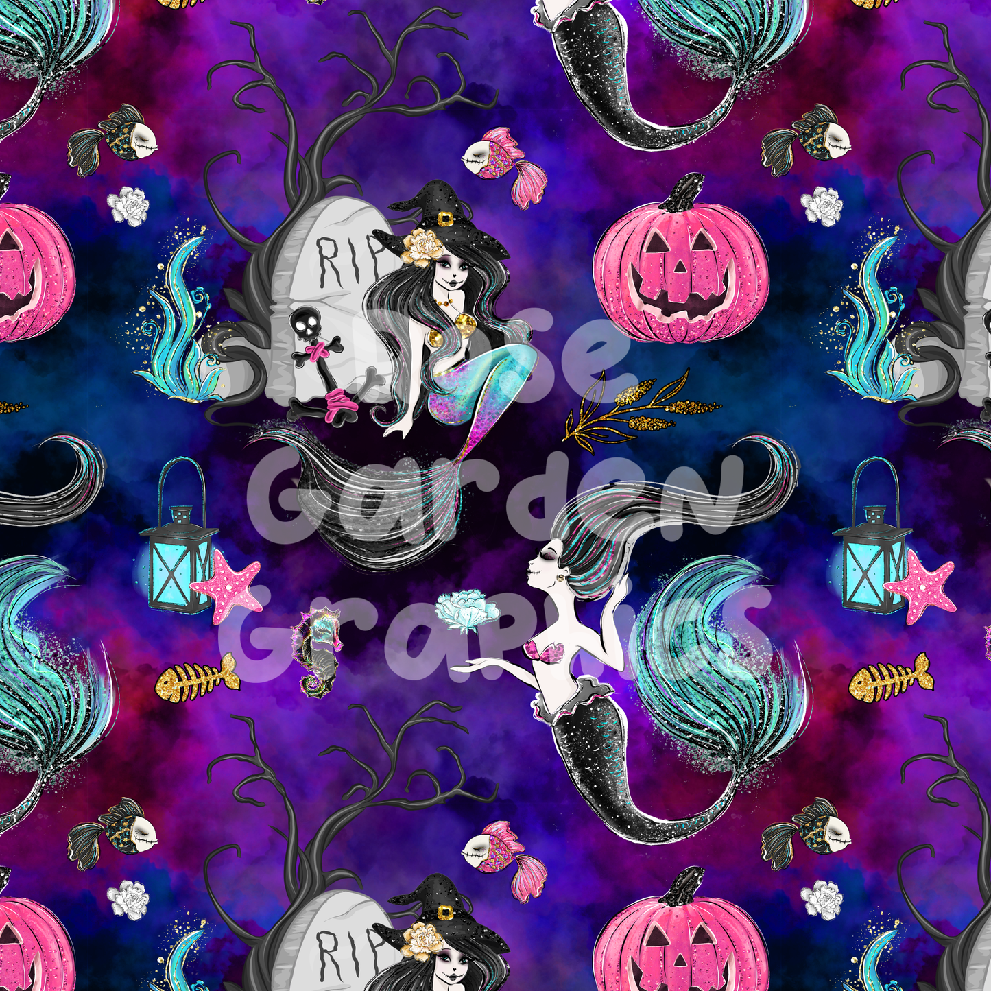 Spooky Mermaids Seamless Image