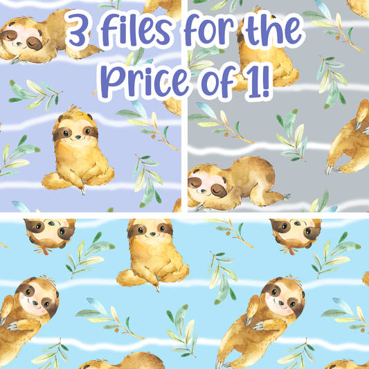 Storybook Sloths 3 Seamless Images Bundle