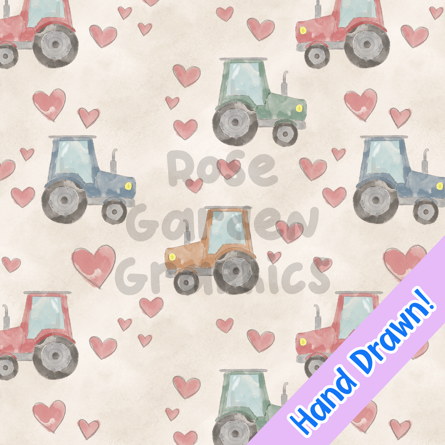 Tractor Hearts Seamless Image