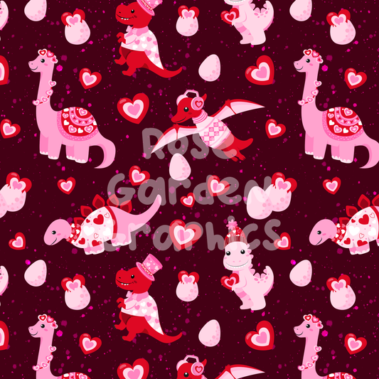 Valentines Dinos (Pink) Seamless Image