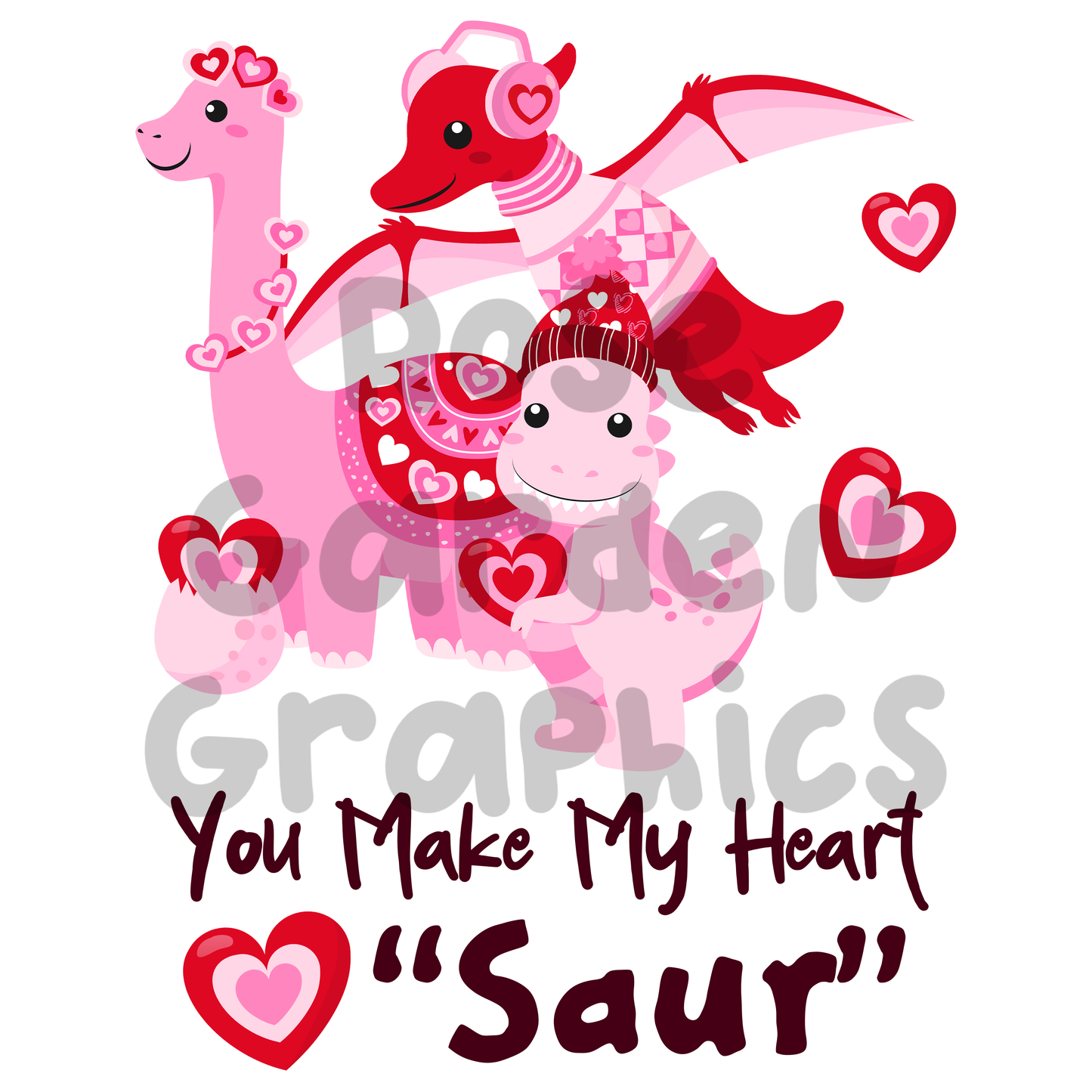 Dinosaurios de San Valentín "Haces que mi corazón sea 'Saur'" PNG