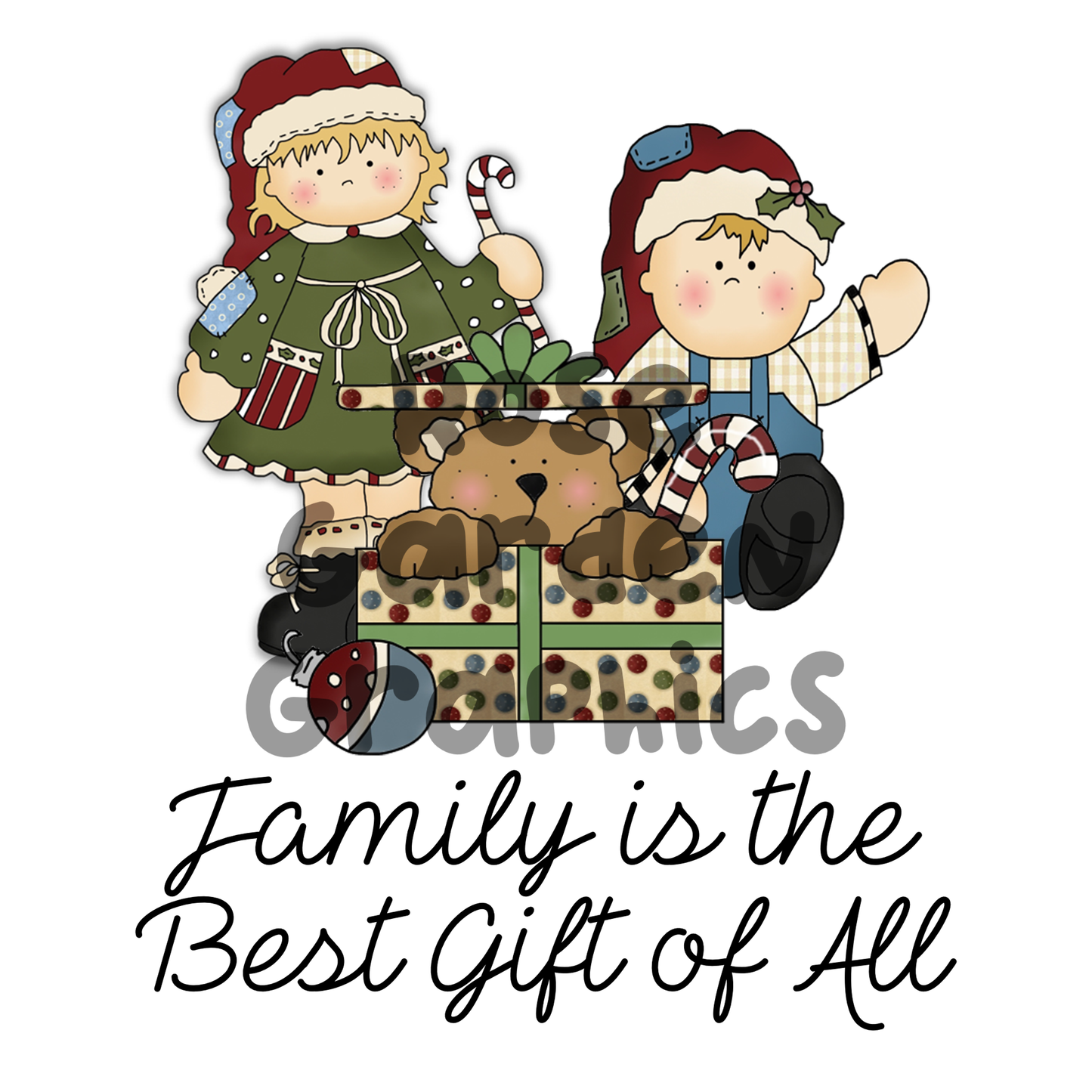 Peluches navideños vintage "La familia es el mejor regalo de todos" PNG