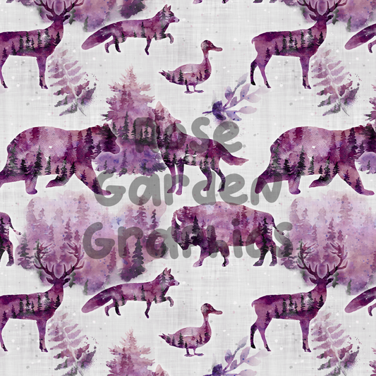 Watercolor Wildlife (Purple) Seamless Image