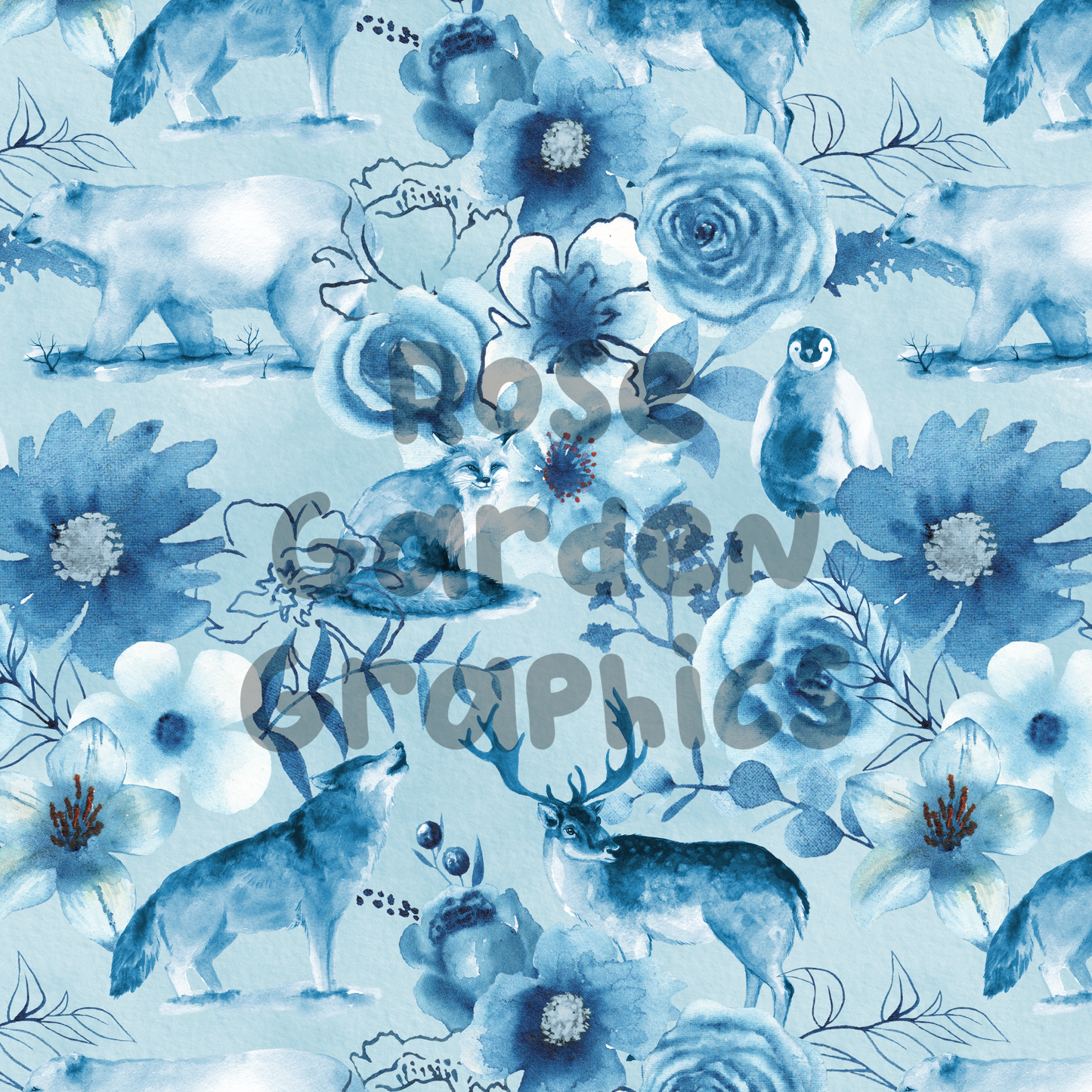 Animales de invierno Floral (azul) Imagen perfecta