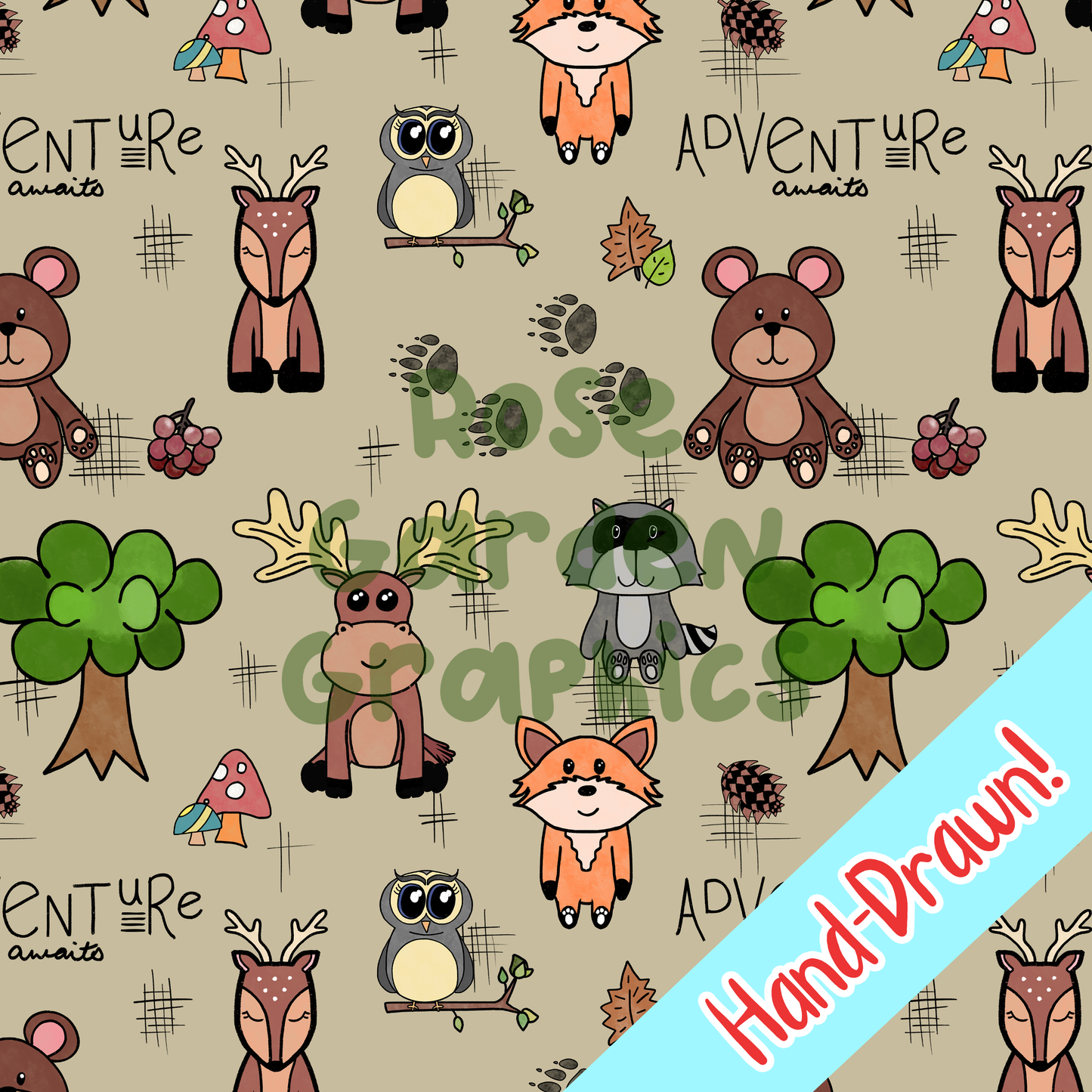 Woodland Animals "Adventure Awaits" Seamless Images